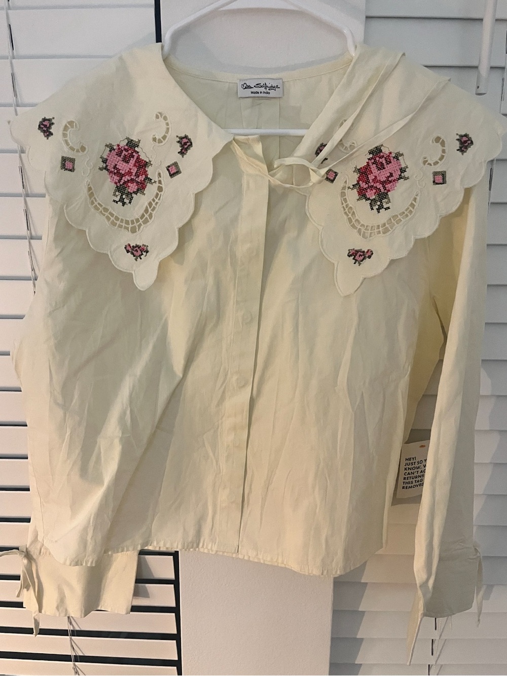 Miss Selfridge Cream Blouse with Embroidered Scallop Collar